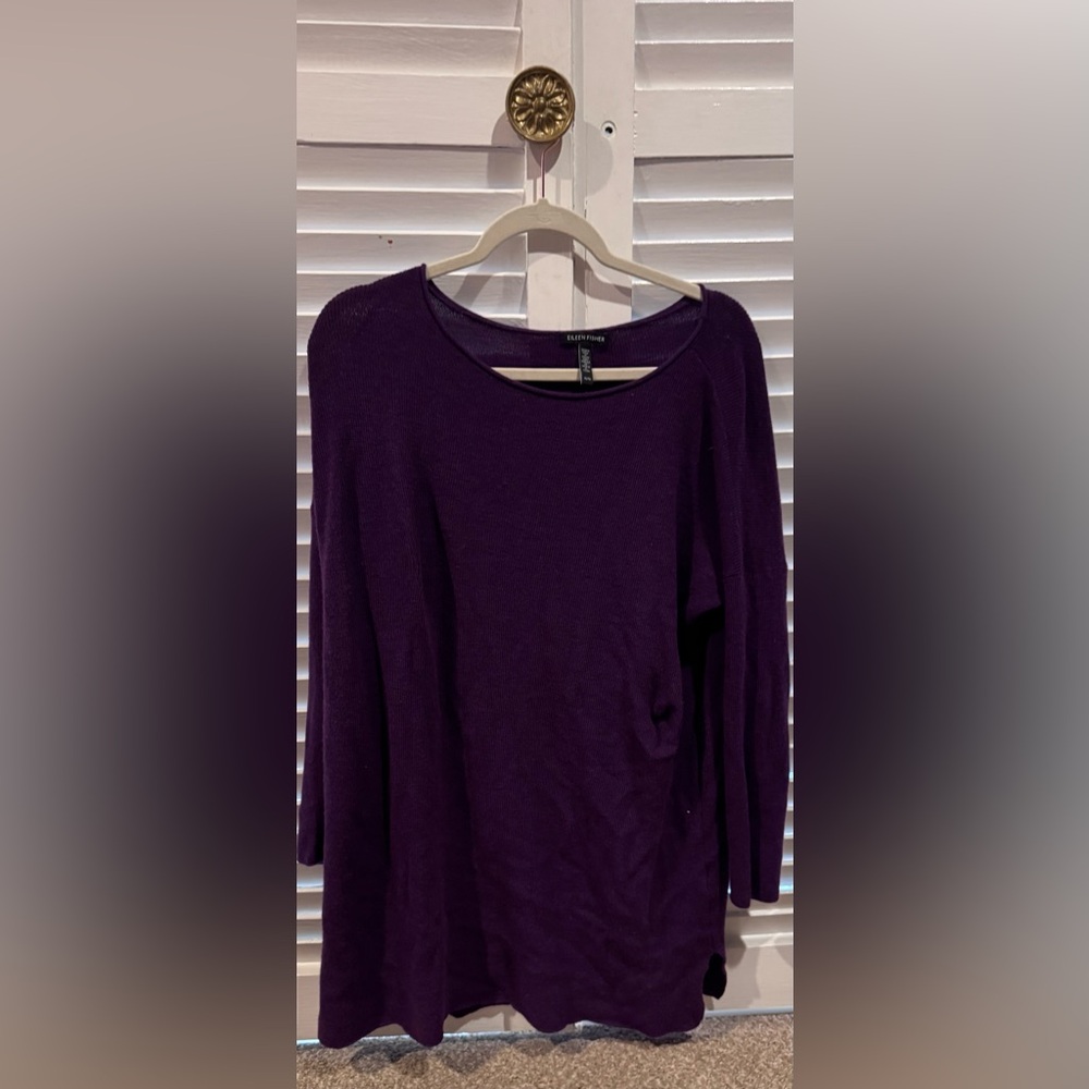 Eileen Fisher Extra Fine Merino Wool Sweater Plum Purple XL Italian Yarn